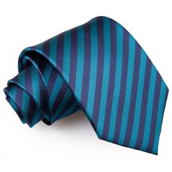 Navy Blue & Teal Thin Stripe Pre-Tied Bow Tie