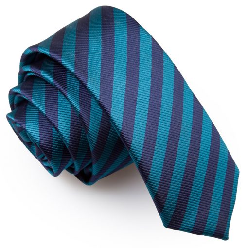 Navy Blue & Teal Thin Stripe Skinny Tie