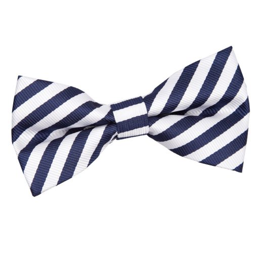 White & Navy Blue Thin Stripe Pre-Tied Bow Tie