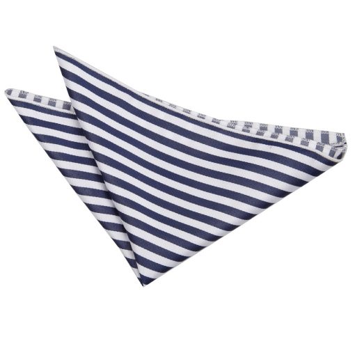 White & Navy Blue Thin Stripe Pocket Square