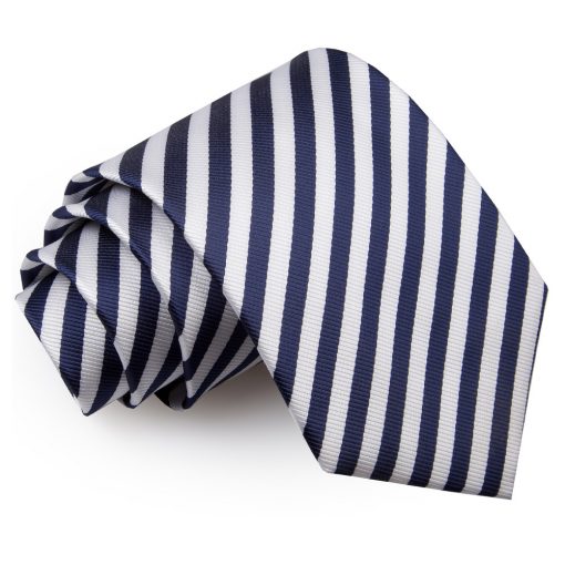 White & Navy Blue Thin Stripe Classic Tie