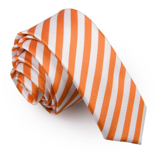 White & Orange Thin Stripe Skinny Tie