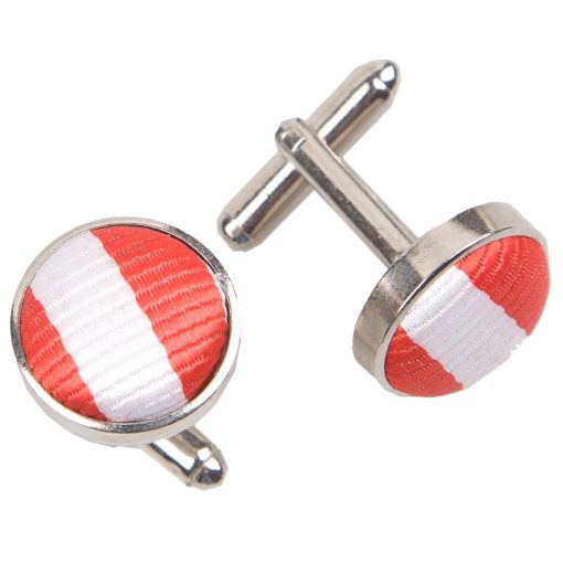 White & Red Thin Stripe Silver Plated Cufflinks