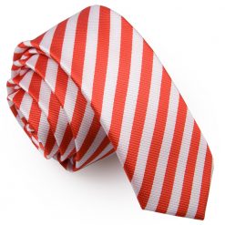 White & Red Thin Stripe Skinny Tie