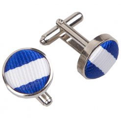 White & Royal Blue Thin Stripe Silver Plated Cufflinks