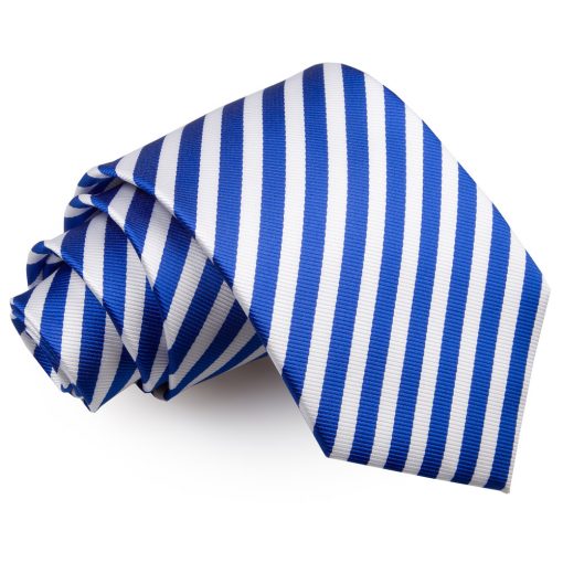 White & Royal Blue Thin Stripe Tie