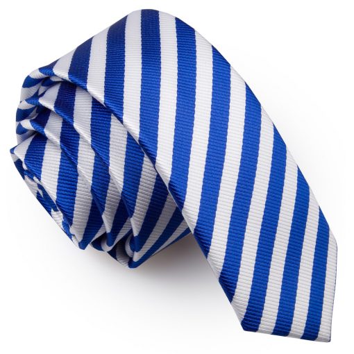 White & Royal Blue Thin Stripe Skinny Tie