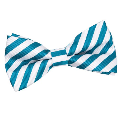 White & Teal Thin Stripe Pre-Tied Bow Tie