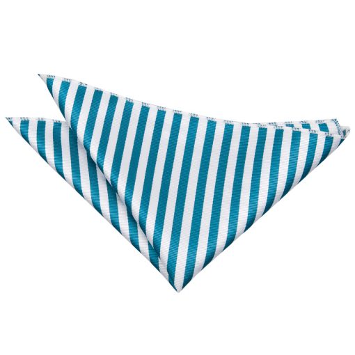 White & Teal Thin Stripe Pocket Square