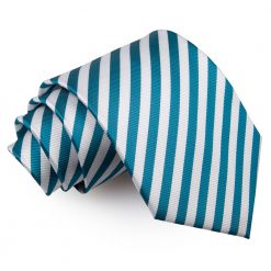 White & Teal Thin Stripe Classic Tie