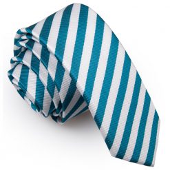 White & Teal Thin Stripe Skinny Tie