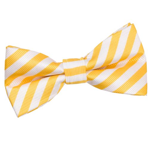 White & Yellow Thin Stripe Pre-Tied Bow Tie