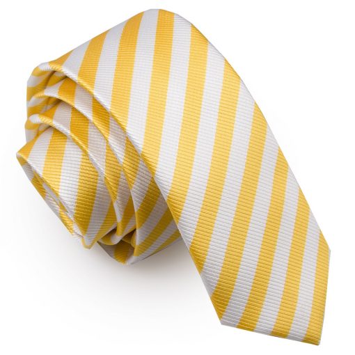 White & Yellow Thin Stripe Skinny Tie