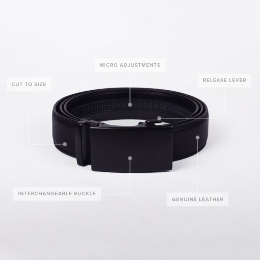 Black Smooth Leather Auto Belt Gift Box Set