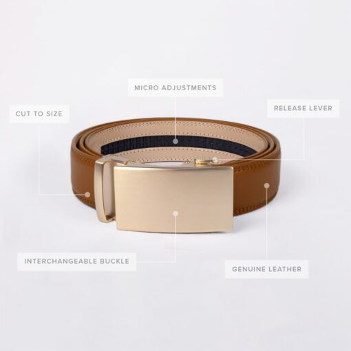 Brown Smooth Leather Auto Belt Gift Box Set