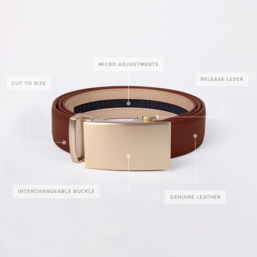 Cordovan Brown Smooth Leather Auto Belt Gift Box Set