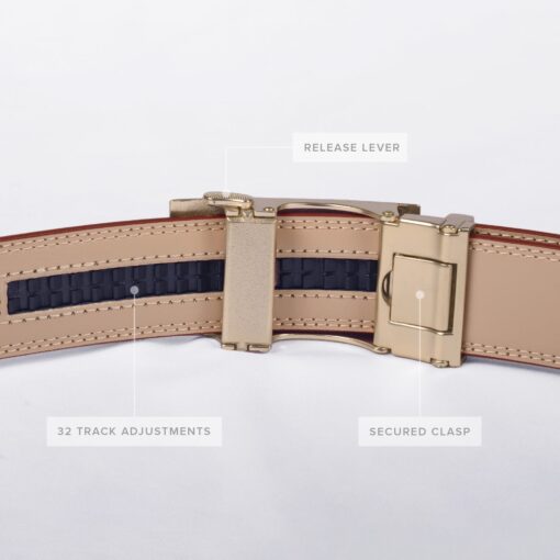 Cordovan Brown Smooth Leather Auto Belt Gift Box Set