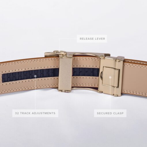 Cognac Brown Smooth Leather Auto Belt Gift Box Set