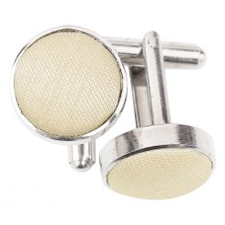 Beige Shantung Inlay Silver Plated Cufflinks