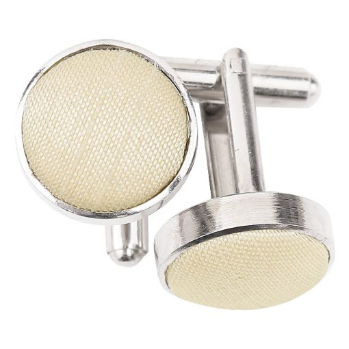 Beige Shantung Inlay Silver Plated Cufflinks