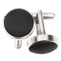 Black Shantung Inlay Silver Plated Cufflinks