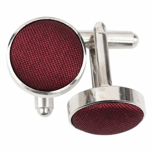 Burgundy Shantung Inlay Silver Plated Cufflinks