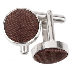 Chocolate Brown Shantung Inlay Silver Plated Cufflinks