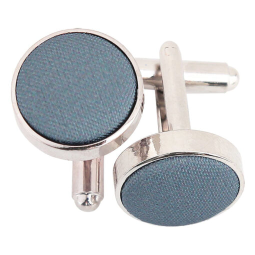 Dusty Blue Shantung Inlay Silver Plated Cufflinks