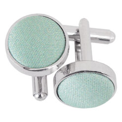 Dusty Blue Shantung Inlay Silver Plated Cufflinks