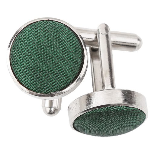 Emerald Green Shantung Inlay Silver Plated Cufflinks