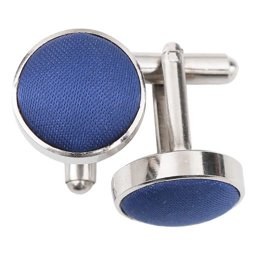 Navy Blue Shantung Inlay Silver Plated Cufflinks