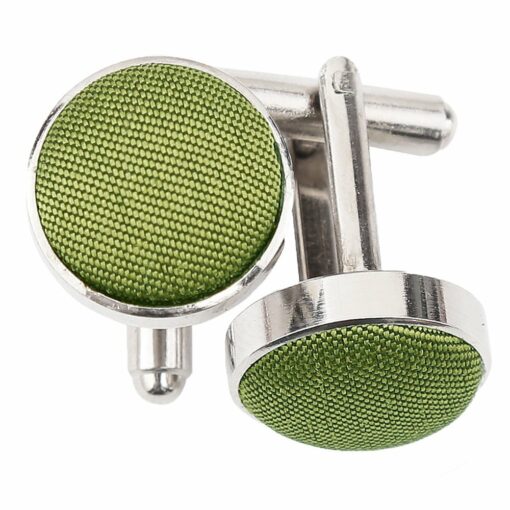 Olive Green Shantung Inlay Silver Plated Cufflinks