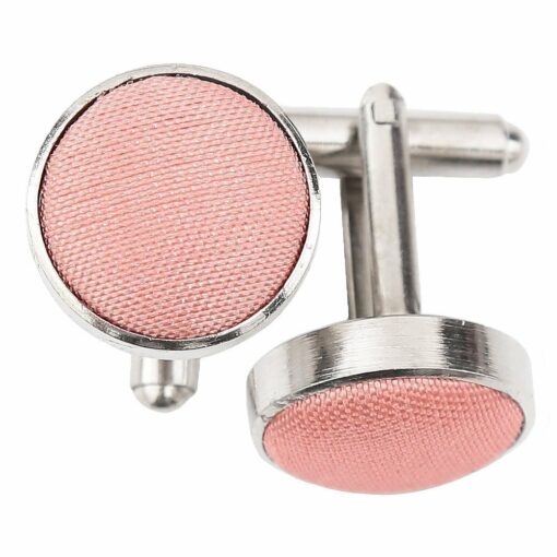 Peach Pink Shantung Inlay Silver Plated Cufflinks