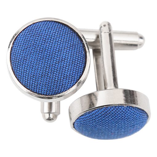 Royal Blue Shantung Inlay Silver Plated Cufflinks