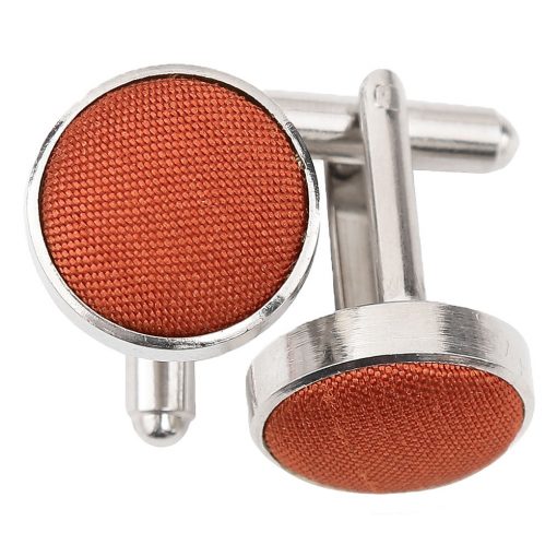 Rust Shantung Inlay Silver Plated Cufflinks