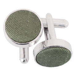 Sage Green Shantung Inlay Silver Plated Cufflinks