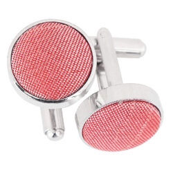 Salmon Pink Shantung Inlay Silver Plated Cufflinks