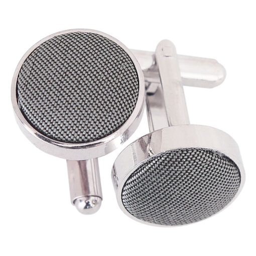 Steel Grey Shantung Inlay Silver Plated Cufflinks