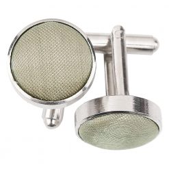 Taupe Shantung Inlay Silver Plated Cufflinks