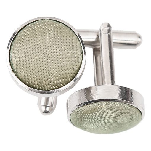 Taupe Shantung Inlay Silver Plated Cufflinks