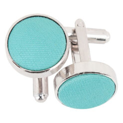 Turquoise Green Shantung Inlay Silver Plated Cufflinks