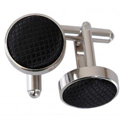 Black Solid Check Silver Plated Cufflinks