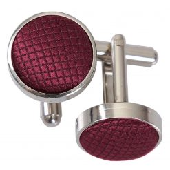 Burgundy Solid Check Silver Plated Cufflinks