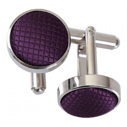 Cadbury Purple Solid Check Silver Plated Cufflinks