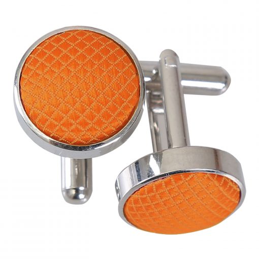 Celosia Orange Solid Check Silver Plated Cufflinks