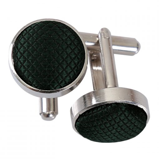 Dark Green Solid Check Silver Plated Cufflinks