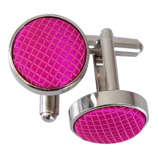 Fuchsia Pink Solid Check Silver Plated Cufflinks