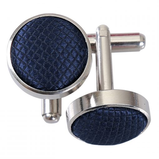 Navy Blue Solid Check Silver Plated Cufflinks