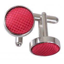 Red Solid Check Silver Plated Cufflinks