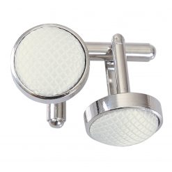 White Solid Check Silver Plated Cufflinks